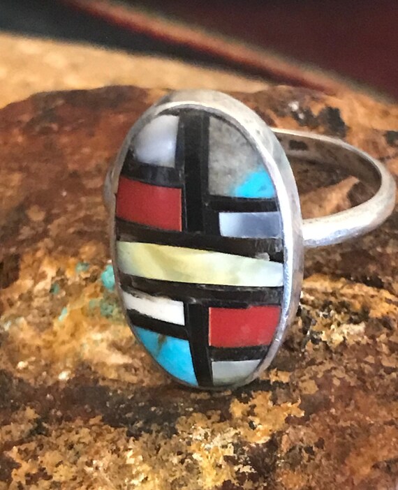 Vintage Zuni Inlay Ring Sterling Artisan Stone to Stone | Etsy