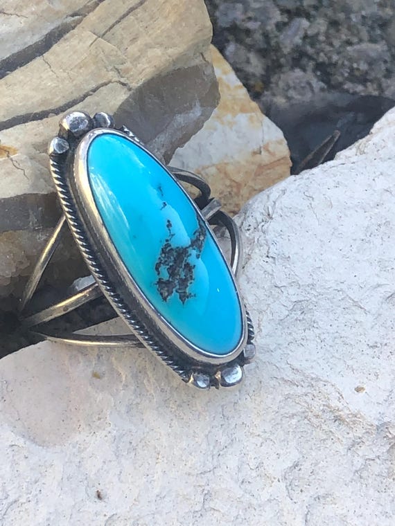 Important Native American Navajo Dry Creek Turquoise Verdy Jake Sterling Silver Bracelet Important Native American Navajo Dry Creek Turquoise Verdy Jake Sterling Silver Bracelet