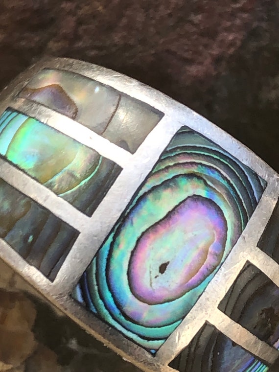 Abalone Inlay Sterling Silver Ring, Vintage Artis… - image 4