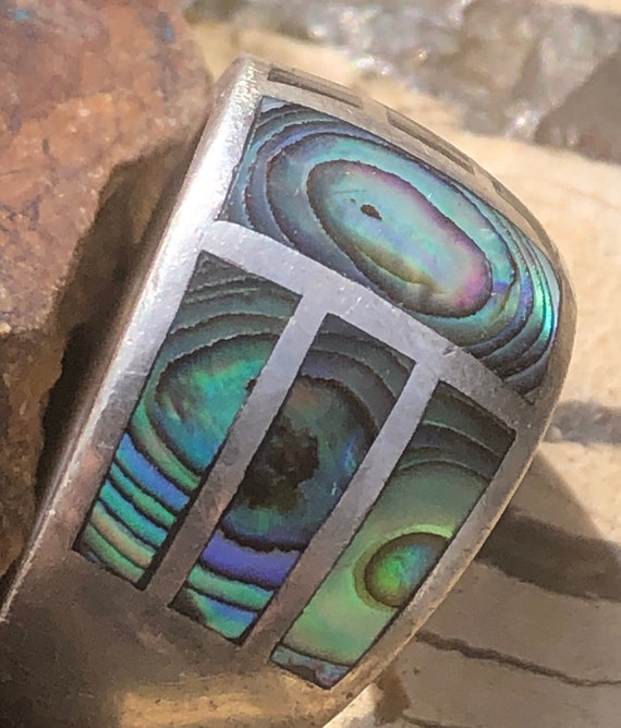 Abalone Inlay Sterling Silver Ring, Vintage Artis… - image 10