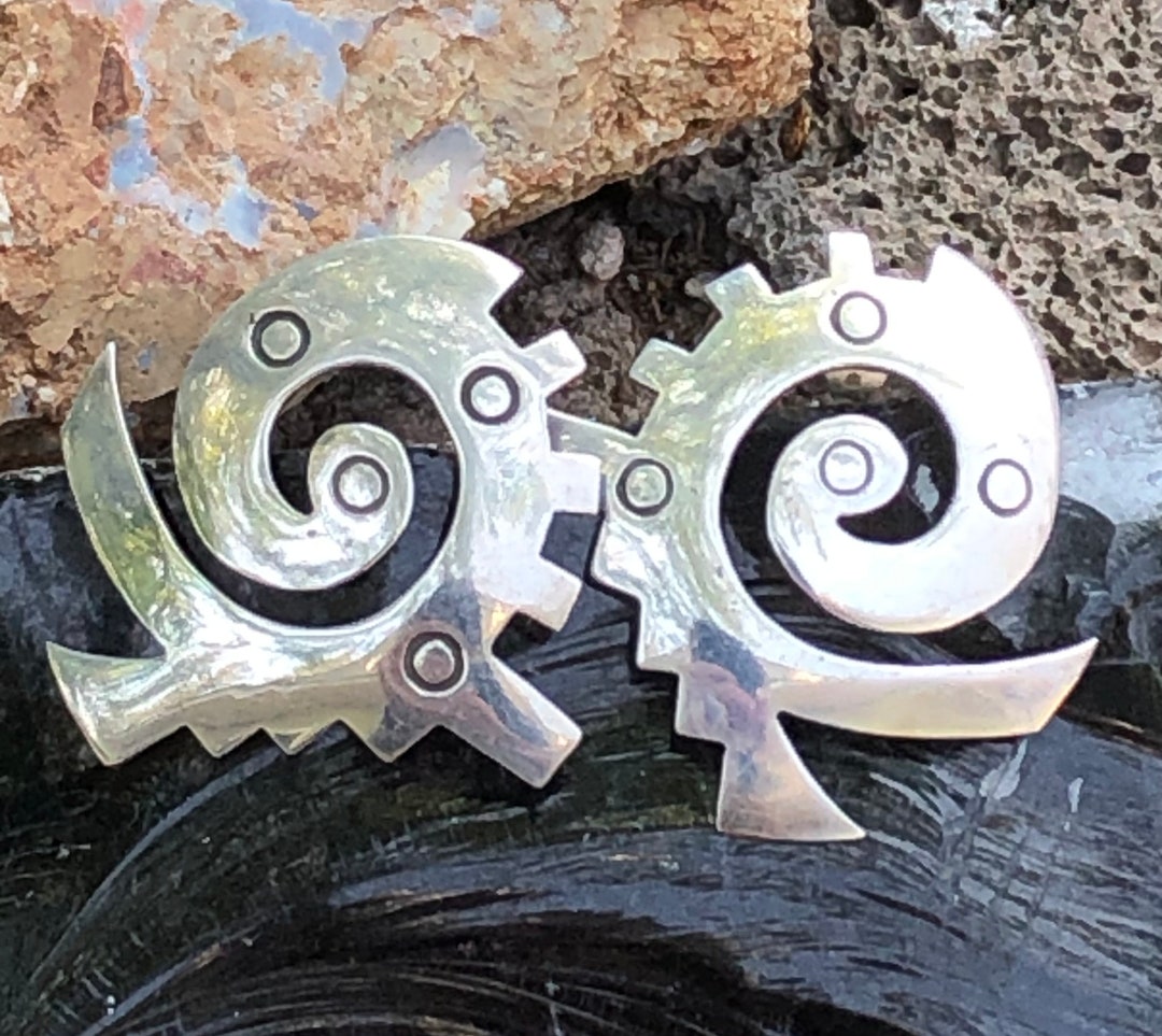 Vintage Taxco Spiral Sterling Earrings, Mid Century, Hallmark TT24