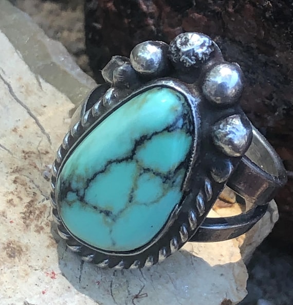 ナバホターコイズ リング Head Made ナバホ インディアンヘッド リング（スターリングシルバー