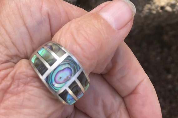 Abalone Inlay Sterling Silver Ring, Vintage Artis… - image 5