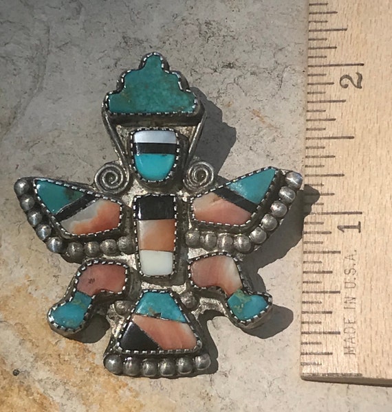Large Early Zuni Knifewing Inlay Brooch Pin,  Art… - image 5