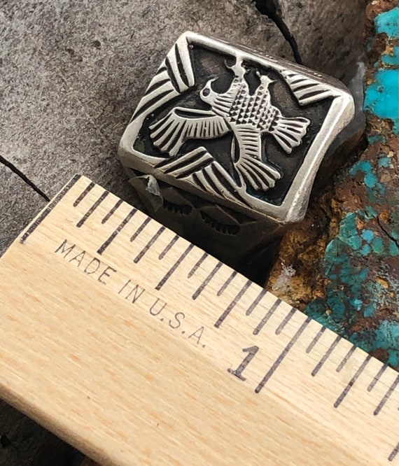 Etched Sterling Overlay Eagle Ring, Handsome Vint… - image 5