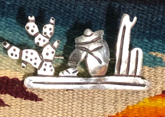 Old Taxco 950 Silver Brooch, Scenic Cactus Sombre… - image 1