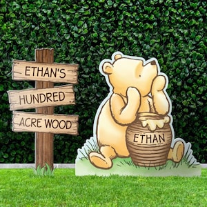 Winnie the Pooh Cutouts, Winnie The Pooh Birthday Backdrop, 100 Acre Wood Sign, Yard Sign, Personalized, Photo Prop, Room Decor, Baby Shower