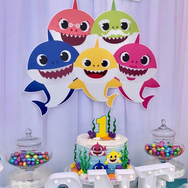 Baby Shark Birthday Backdrop, Baby Shark Cutouts, Baby Shark Props, Baby Shark Birthday, Yard Signs, Room Decor, PRINTED