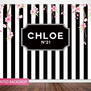 Black and White Backdrop, Floral Backdrop, Bridal Shower, 21 Birthday, Photo Prop, Adult Party Banner, Personalized