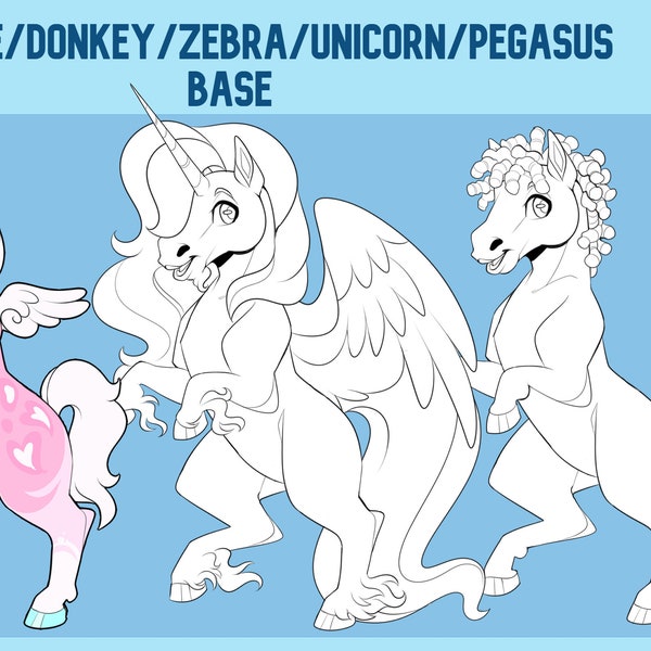 Furry Anthro Horse Donkey Zebra Unicorn Pegasus Base Pack