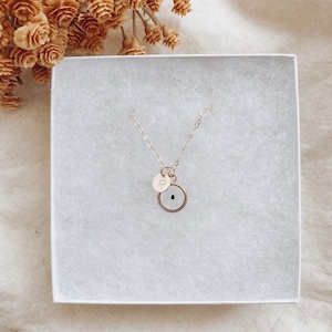 Gold Forget Me Not Necklace W/Mini Initial Stamped Disc | Gift for Loss | Gift for Child Loss | Loss of Dad | Loss of Mom | Loss of Sibling