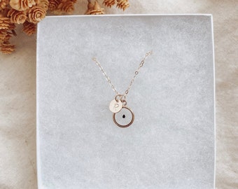 Gold Forget Me Not Seed Necklace | Personalized Initial Disc, Loss Gift