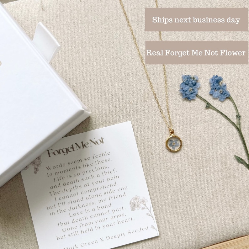 Real Flower | Forget Me Not Necklace | Flower of Loss | Flower of Miscarriage | Gift for Loss | Bereavement Gift | Pregnancy Loss image 1