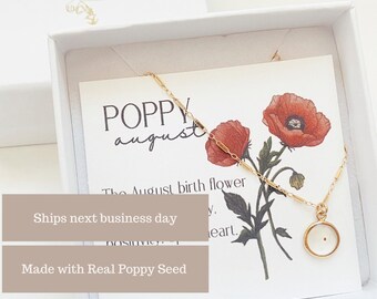 August Birth Month Flower | Poppy Seed Necklace | Poppy Flower | Pressed Flower Jewelry | Wildflower | Gift for her | Dainty |