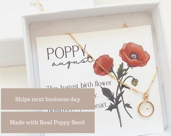 Poppy Seed Necklace | August Birth Flower, 14k Gold Filled