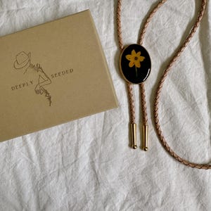 Yellow Flower | Floral Bolo Tie | Western Bolo | Western Wear | Feminine | Handmade | Leather | Cowboy Necklace| Custom| Wedding| Wildflower
