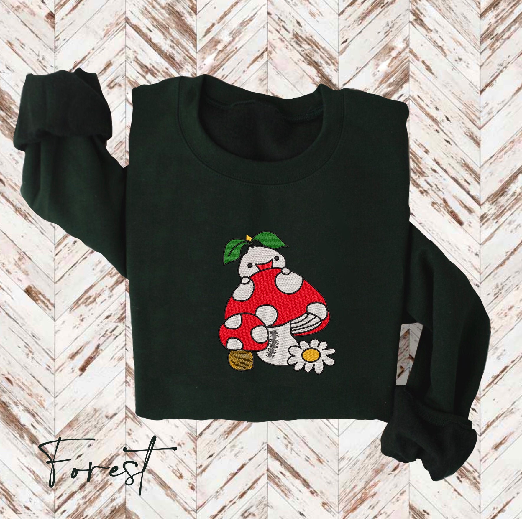 Embroidered Cute Mushroom Sweatshirt, Unisex Fit