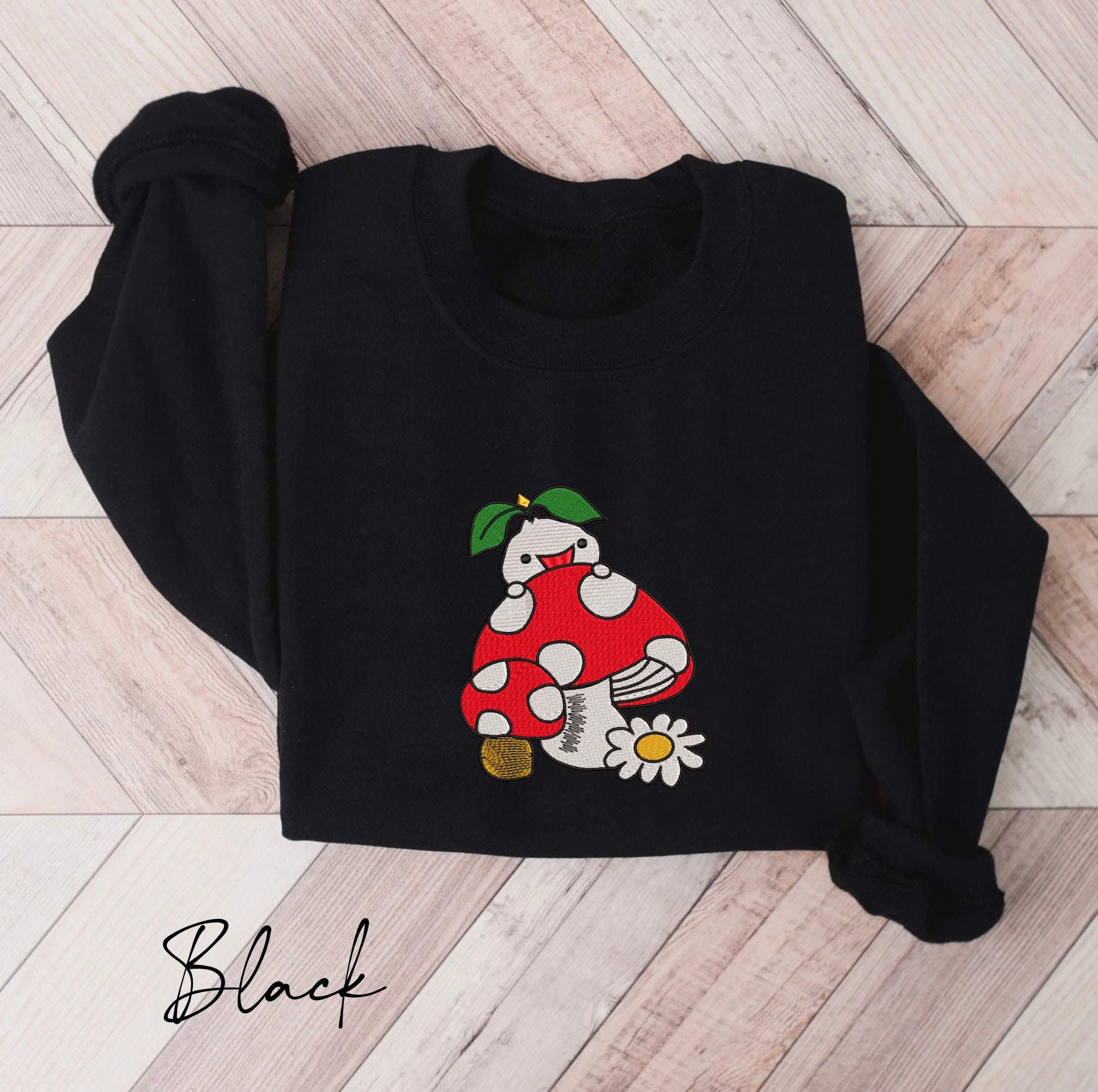 Embroidered Cute Mushroom Sweatshirt, Unisex Fit