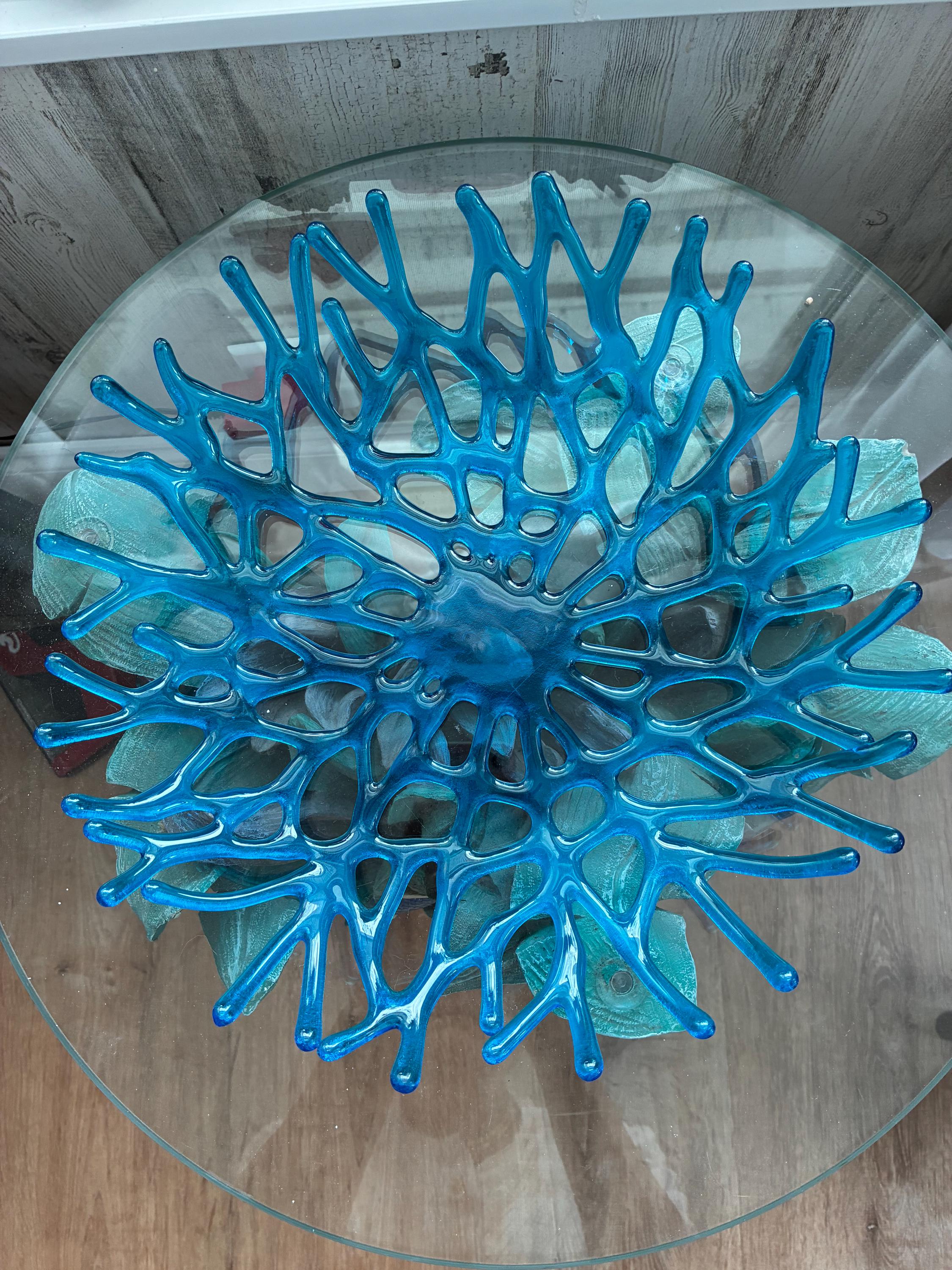 Handmade XL Fused Glass Art Coral Style Bowl Seaside Decor Coastal ...