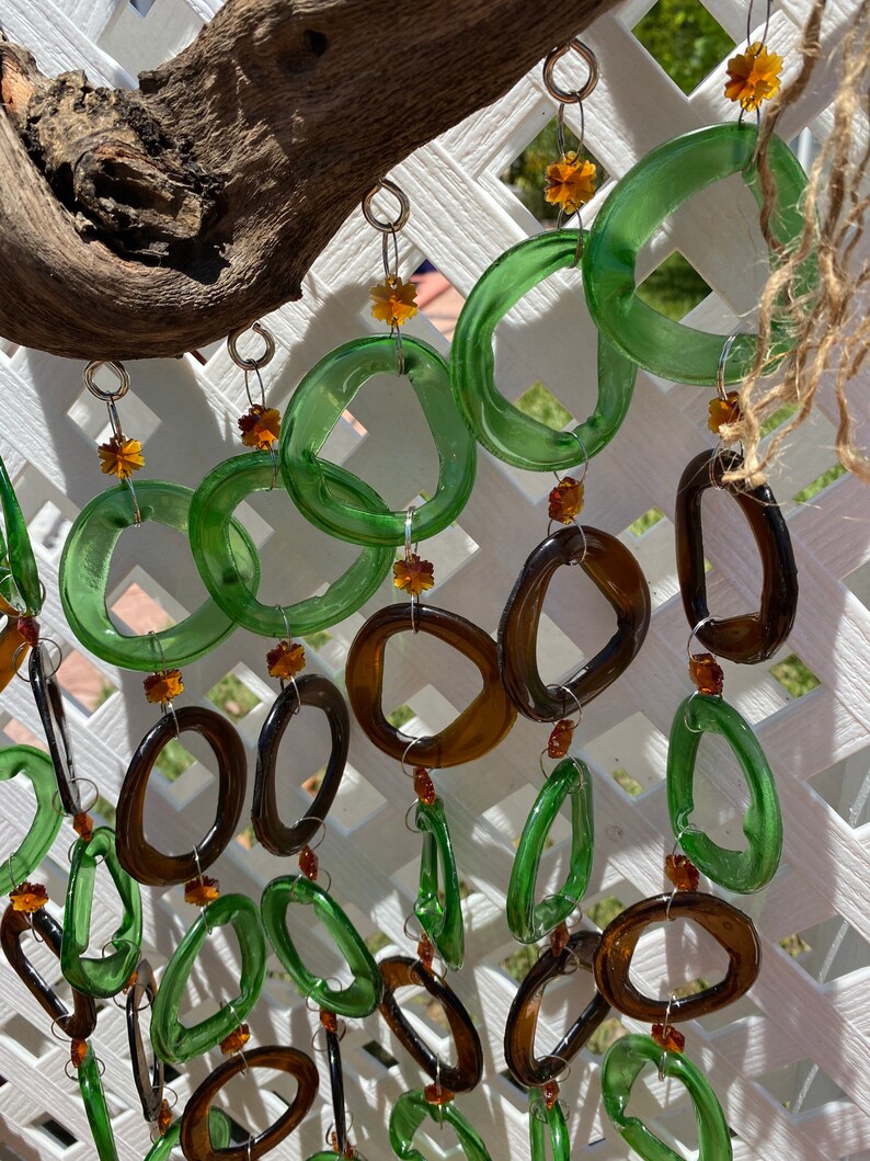 GLASS rings wind chime/windchime recycled bottle rings Etsy