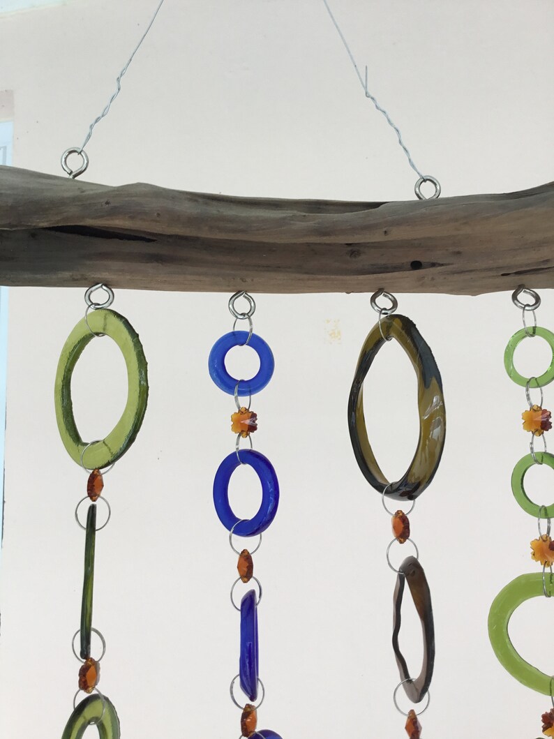 Graduated glass rings wind chime/windchime recycled bottle Etsy