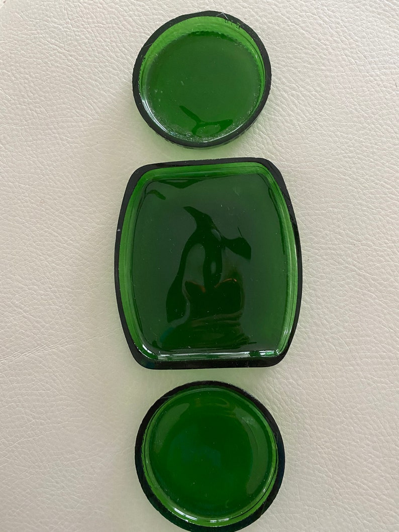 GREEN glass CANDLE Holders COASTERS drink REcycled Bottles