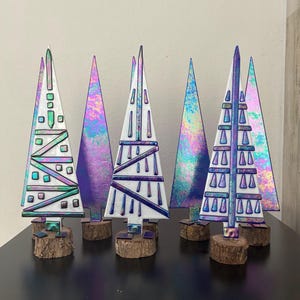 Fused glass art Christmas trees with presents Luminescence