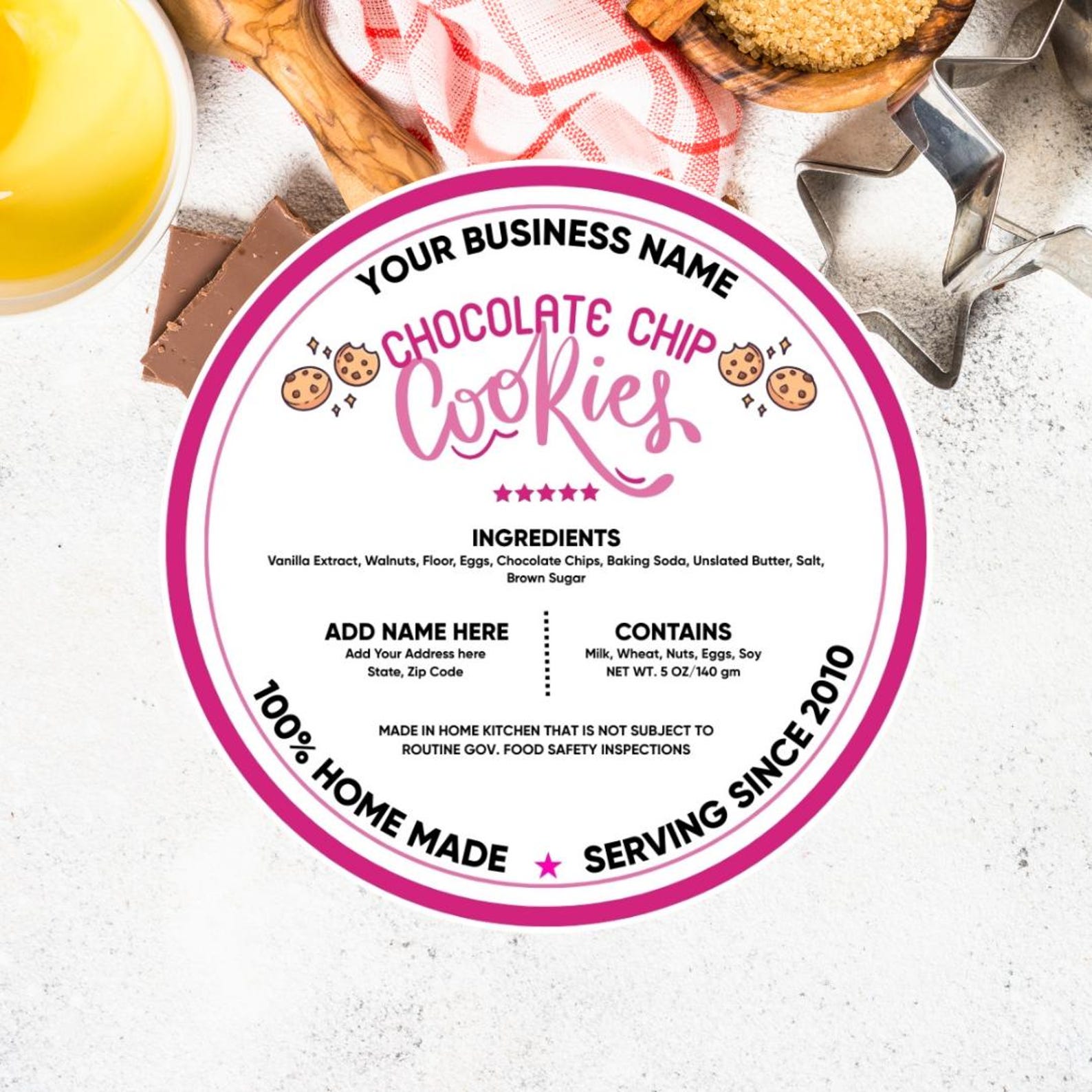 Editable Cottage Food Label | Chocolate Chip Cookie Sticker Template ...