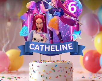 Decorazione per torta Mira K Pop Demon Hunters / Decorazione per festa di compleanno Huntrix / Decorazione Kpop modificabile, decorazioni per torte, download immediato