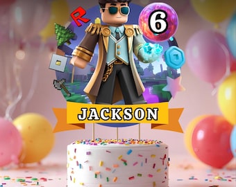 Editable Roblox Birthday Cake Topper | Personalized Kids Gamer Party Decoration (Digital Download)