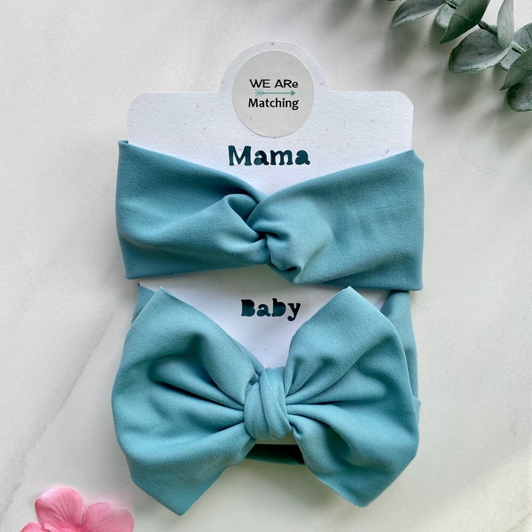 Matching baby bow + headband for mom| Mommy and Me Match | Headwrap Baby Bow for baby girl and matching headband for mom|Soft & sized to fit