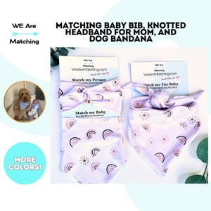 Matching baby bib + dog bandana + knotted headband for mom| Matching set Mom, Baby, and Dog| Soft, cozy, sized to fit | Baby Shower Gift