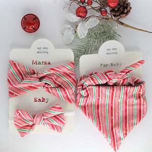 Matching Baby+Mom+Dog |Bow + Dog Bandana + Knotted Headband| Bow=Nylon Headband OR Alligator Clip OR 2 Piggies| Fit Baby-Child |Christmas