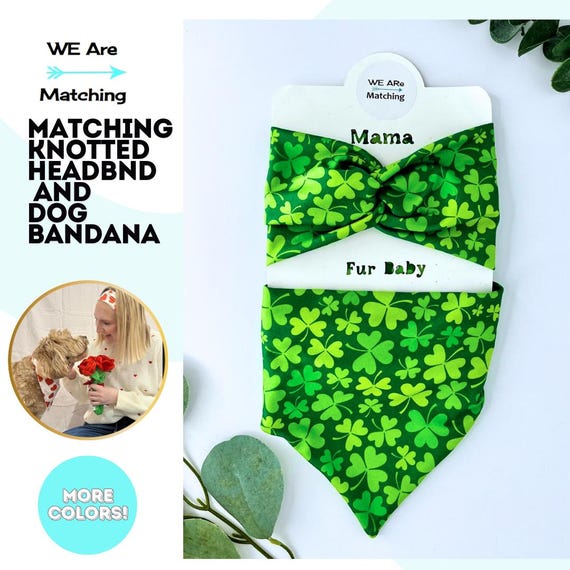 Matching Dog Bandana + Knotted Headband |Shamrocks| Match your dog| tie-on dog bandana| Add a Matching Bow Tie for Dad or Baby | For Dog Mom