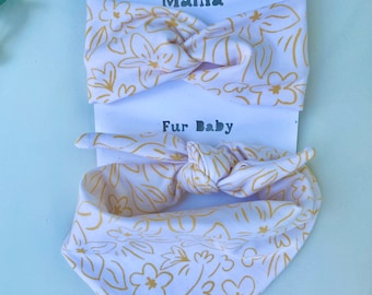 Matching Dog Bandana + Knotted Headband for dog mom| Match your dog| tie-on dog bandana| Add a Matching Bow Tie for dad or baby