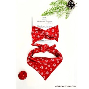 Matching Christmas dog bandana + knotted headband for dog mom| Match your dog| tie-on dog bandana| Add BowTie for dad, child, or baby