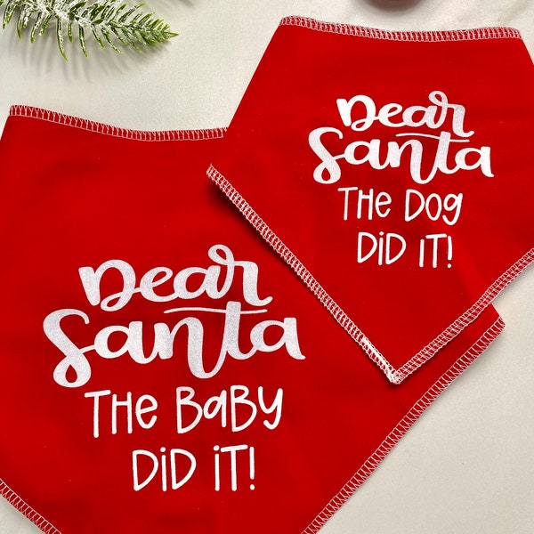 Matching Christmas Baby Bib and Dog Bandana| Baby and Fur Baby Match| Dear Santa| Bib fits newborn to 3| Tie-on Dog bandana