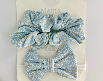 Matching Baby+Mom | Baby or Child Bow + Scrunchie| Bow=Nylon Headband OR Alligator Clip OR 2 Piggies| Bow Fits Baby-Child| Gift for New Mom