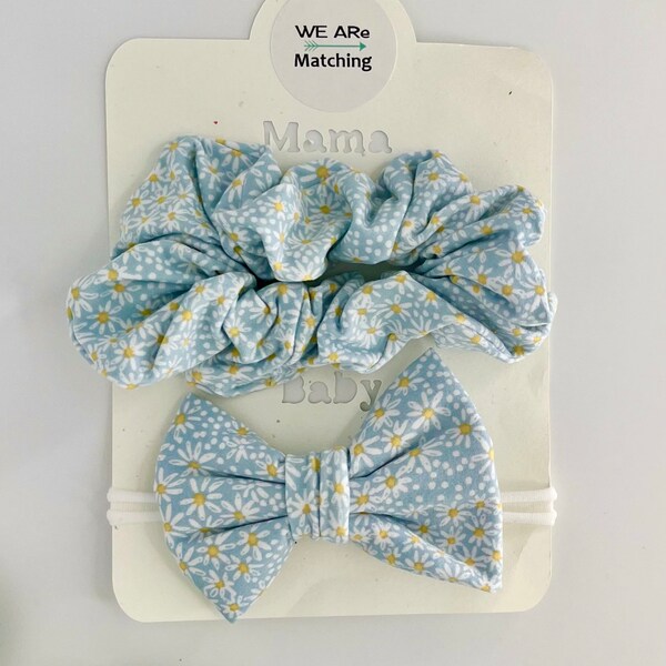 Matching Baby+Mom | Baby or Child Bow + Scrunchie| Bow=Nylon Headband OR Alligator Clip OR 2 Piggies| Bow Fits Baby-Child| Gift for New Mom