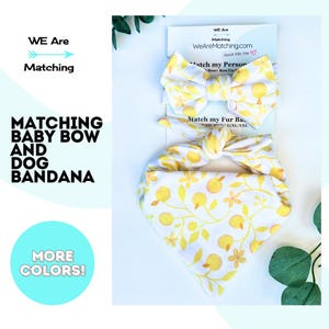 Matching baby bow + dog bandana| Matching set baby and dog| tie-on dog bandana| Handmade| Perfect Baby Shower gift