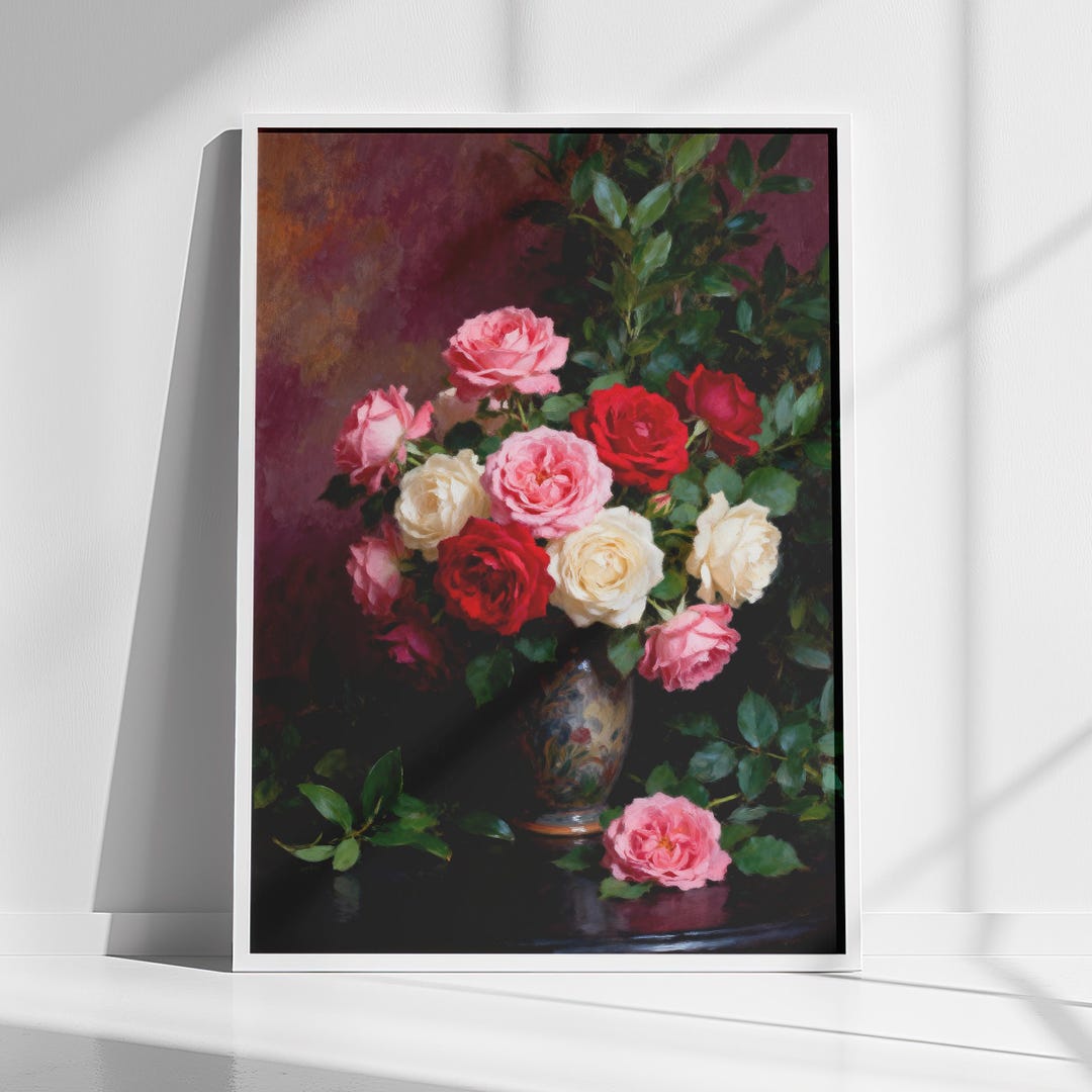 Valentines Day Wall Art Printable, Romantic Rose Bouquet Painting ...