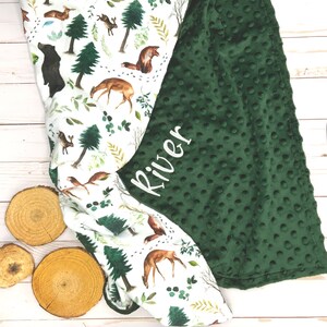 Personalized Forest Wildlife Double Minky Lovey or Blanket, , Handmade to Order, Bear. Deer Baby Blanket, Security Blanket, Baby Shower Gift