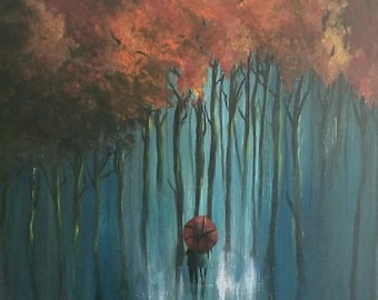 雨の中の女性オリジナル絵画 - Etsy 日本