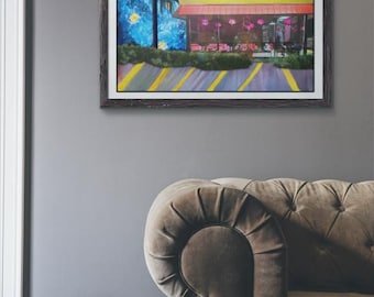 Waffle House Starry Night Poster: Diner Kitchen Wall Art Poster