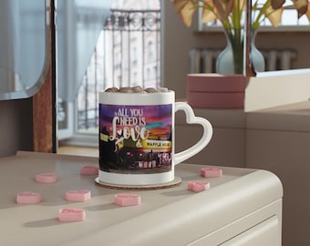 Waffle House Neon Sunset Love Design Heart-Shaped Mug | Waffle Lover