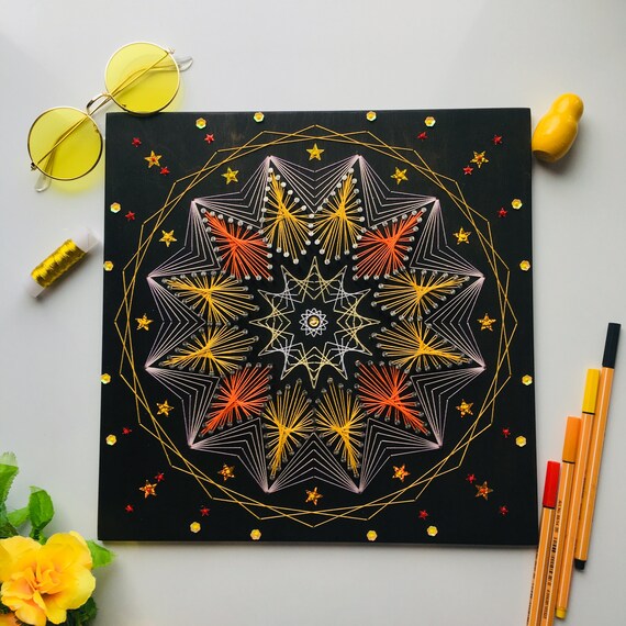 3d Yellow And Orange Yarn Mandala Flower String Art Décor - Diy 3d Yarn Wall Decor 3d Yellow And Orange Yarn Mandala Flower String Art Décor - Diy 3d Yarn Wall Decor