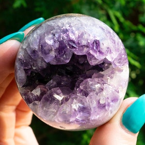 Small Amethyst Cluster Sphere +Free Glass Stand! 1.8&quot; Diameter Amethyst Geode Sphere - Natural Amethyst Druzy Sphere