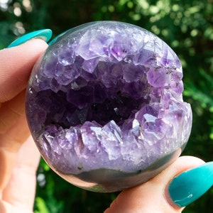 Small Amethyst Cluster Sphere +Free Glass Stand! 1.9&quot; Diameter Amethyst Geode Sphere - Natural Amethyst Druzy Sphere
