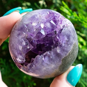 Small Amethyst Cluster Sphere +Free Glass Stand! 2&quot; Diameter Amethyst Geode Sphere - Natural Amethyst Druzy Sphere