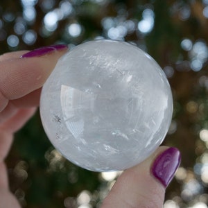 Clear Calcite Sphere +Free Glass Stand - Clear Optical Calcite Sphere - White Iceland Spar Sphere